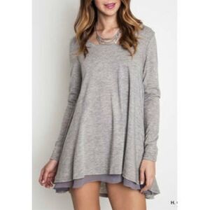 Umgee Heather‎ Grey chiffon Layered Flare Tunic